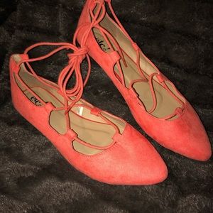 Rue 21 lace up flat. NWOT. A coral color.